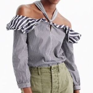 J. Crew Navy Striped off-the-shoulder halter top